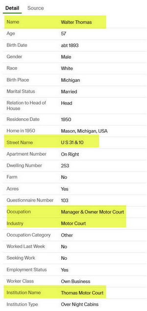 Thomas Motor Court - Owner Census Information From 1950